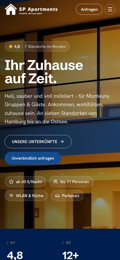 Responsive mobile Ansicht des Kundenprojekts SP Apartments